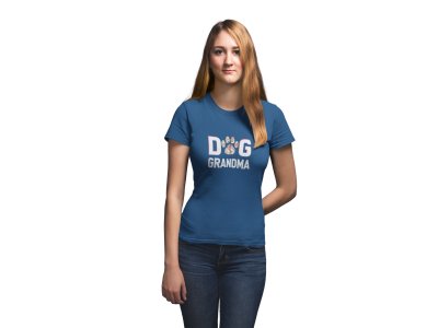 Dog grandma -Dogs Paw-Blue-printed cotton t-shirt - comfortable, stylish