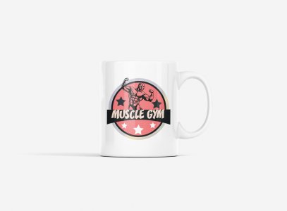 Muscle Gym, (BG Red) - gym themed printed ceramic white coffee and tea mugs/ cups for gym lovers