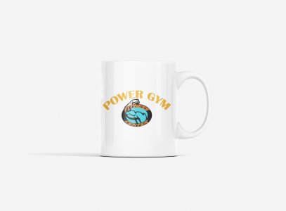 Power Gym, Fitness Center, (BG Yellow, Orange and White) - gym themed printed ceramic white coffee and tea mugs/ cups for gym lovers