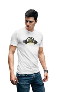 Stop saying Tomorrow, In Bar, Round Neck Gym Tshirt (White Tshirt) - Clothes for Gym Lovers - Suitable for Gym Going Person - Foremost Gifting Material for Your Friends and Close Ones