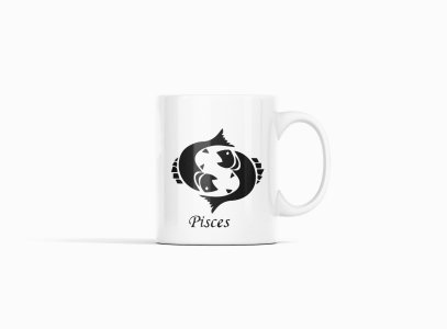 Pisces symbol- zodiac themed printed ceramic white coffee and tea mugs/ cups for astrology lovers