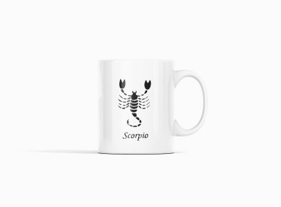Scorpio symbol (BG Black)- zodiac themed printed ceramic white coffee and tea mugs/ cups for astrology lovers