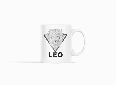Leo, lion face- zodiac themed printed ceramic white coffee and tea mugs/ cups for astrology lovers