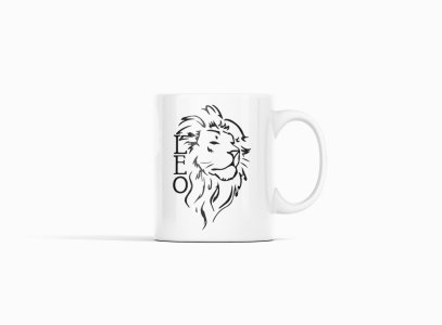 Lion, Black Liner- zodiac themed printed ceramic white coffee and tea mugs/ cups for astrology lovers