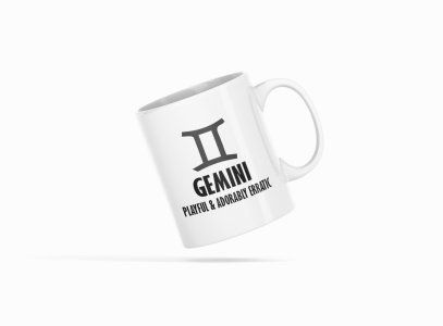 Gemini, playful and adorably erratic - zodiac themed printed ceramic white coffee and tea mugs/ cups for astrology lovers