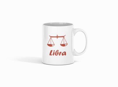 Libra (BG Brown) - zodiac themed printed ceramic white coffee and tea mugs/ cups for astrology lovers