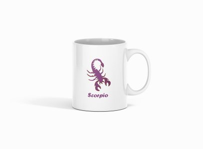 Scorpio (BG Purple) - zodiac themed printed ceramic white coffee and tea mugs/ cups for astrology lovers