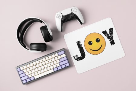 Joy Written in Text With Smile Emojij- Emoji Printed Mousepad For Emoji Lovers