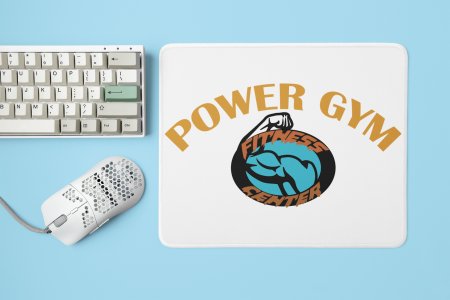 Power Gym, Fitness Center, (BG Yellow, Orange and White) - Printed Mousepads For Gym Lovers