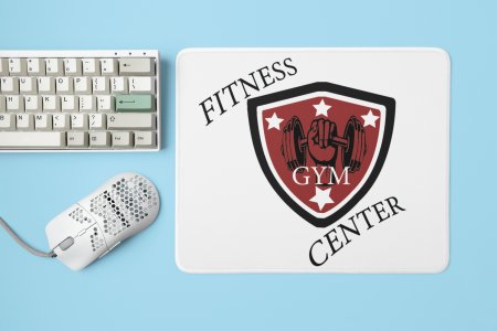 Fitness Gym Center, (BG Shield Red, Black and White) - Printed Mousepads For Gym Lovers