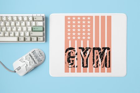 Gym Written in Front of a Flag,(BG Orange) - Printed Mousepads For Gym Lovers