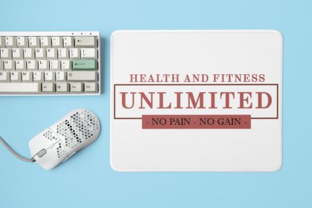 Health and Fitness, Unlimited, No Pain, No Gain, (BG Light Brown) - Printed Mousepads For Gym Lovers