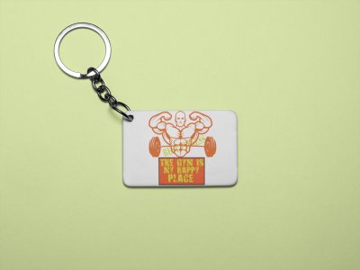 The Gym Is My Happy Place, (BG Orange) - Printed Keychains for gym lovers(Pack of 2)