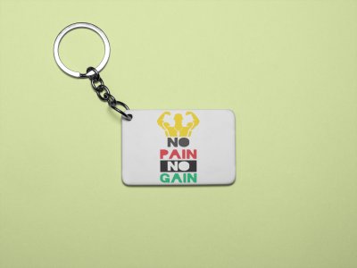 No Pain, No Gain, (BG Yellow, Red, White, Black and Green) - Printed Keychains for gym lovers(Pack of 2)