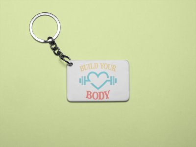 Build Your Body, (BG Yellow, White and Red) - Printed Keychains for gym lovers(Pack of 2)