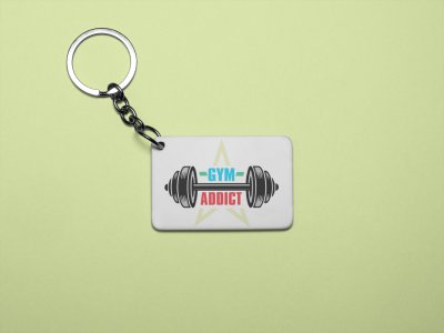 Gym Addict, (BG White, Red and Yellow), Barbell In Middle - Printed Keychains for gym lovers(Pack of 2)