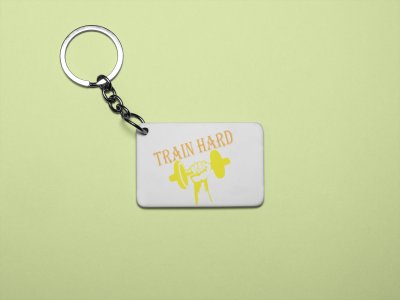 Train Hard,(BG Yellow and Orange) - Printed Keychains for gym lovers(Pack of 2)