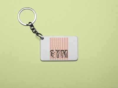 Gym Written in Front of a Flag,(BG Orange) - Printed Keychains for gym lovers(Pack of 2)