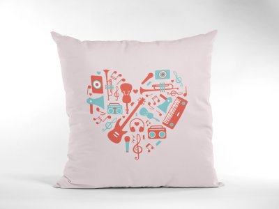 Musical instrument Printed In Heart - Special Printed Pillow Covers For Music Lovers(Combo Set of 2)