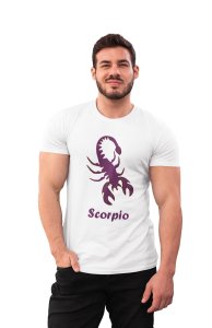 Scorpio (BG Purple) (White T) - Printed Zodiac Sign Tshirts - Made especially for astrology lovers people
