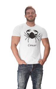 Cancer (BG Black) (White T) - Printed Zodiac Sign Tshirts - Made especially for astrology lovers people
