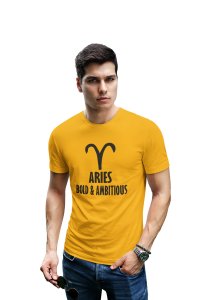 Aries bold and ambitious (BG Black) (Yellow T) - Printed Zodiac Sign Tshirts - Made especially for astrology lovers people