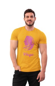 Virgo (BG pink) (Yellow T) - Printed Zodiac Sign Tshirts - Made especially for astrology lovers people