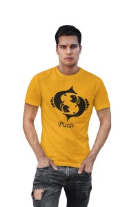 Pisces (BG Black) (Yellow T) - Printed Zodiac Sign Tshirts - Made especially for astrology lovers people