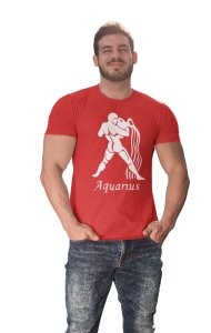 Aquarius (BG white) (Red T) - Printed Zodiac Sign Tshirts - Made especially for astrology lovers people