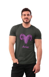 Aries (BG Violet) (Green T) - Printed Zodiac Sign Tshirts - Made especially for astrology lovers people