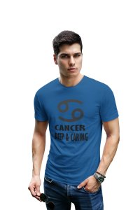 Cancer, Deep and caring (BG Black)(Blue T) - Printed Zodiac Sign Tshirts - Made especially for astrology lovers people