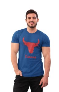 Taurus (BG Red)(Blue T) - Printed Zodiac Sign Tshirts - Made especially for astrology lovers people