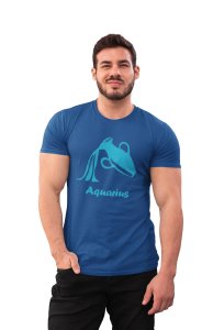 Aquarius (BG Blue)(Blue T) - Printed Zodiac Sign Tshirts - Made especially for astrology lovers people