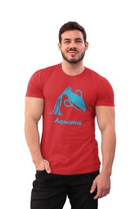 Aquarius (BG sky blue) (Red T) - Printed Zodiac Sign Tshirts - Made especially for astrology lovers people