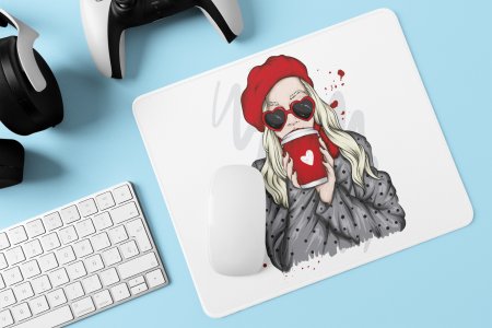 Girl with cup - Printed animated Mousepad for animation lovers