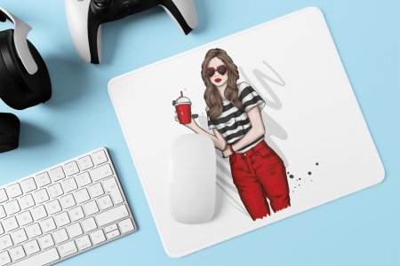 Girl with red glasses - Printed animated Mousepad for animation lovers