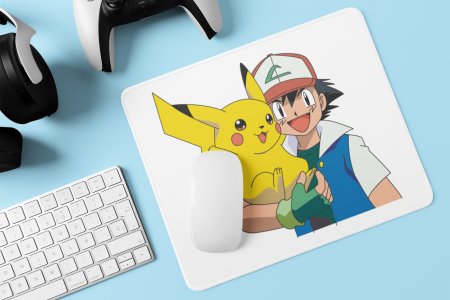 Pikachu in Ash's hand- Printed animated Mousepad for animation lovers