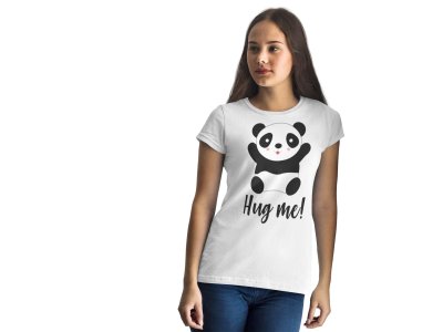 Hug Me Cute Little Panda-White- Printed T-Shirts for valentine