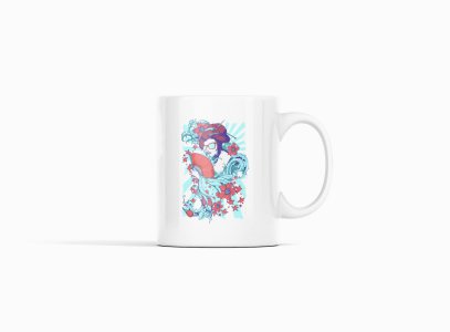 Japanese woman - animation themed printed ceramic white coffee and tea mugs/ cups for animation lovers