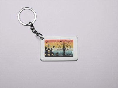 Halloween graveyard - text illustration graphic-Printed Acrylic Keychains(Pack Of 2)