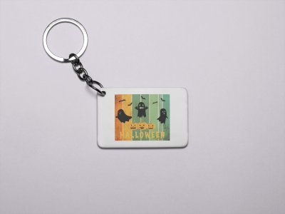 Halloween Text With Colourfull Background -Flying Bats -Printed Acrylic Keychains(Pack Of 2)