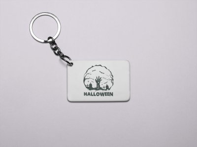 Halloween, graveyard, (BG white) -Printed Acrylic Keychains(Pack Of 2)