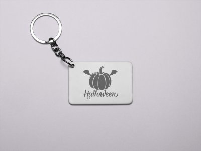 Halloween Black text -Pumpkin With Wings-Printed Acrylic Keychains(Pack Of 2)