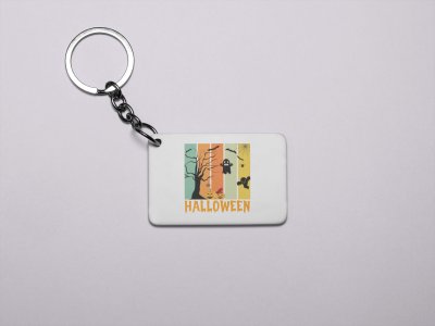 Halloween Orange Text -Pumpkins And Ghosts-Printed Acrylic Keychains(Pack Of 2)