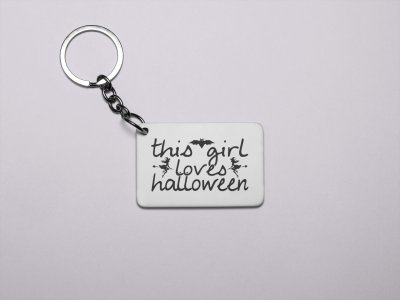 This Girl Loves Halloween Black Text-Printed Acrylic Keychains(Pack Of 2)