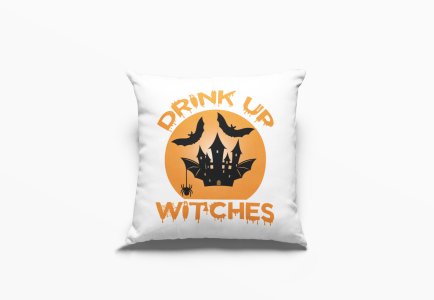 Drink up witch-Hunted House With Spiders -Halloween Theme Pillow Covers (Pack Of 2)