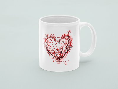 Fine lines heart - valentine themed printed ceramic white coffee and tea mugs/ cups