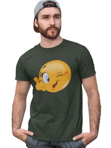 Blink a wink Emoji T-shirt (Green) - Clothes for Emoji Lovers - Suitable for Fun Events - Foremost Gifting Material for Your Friends and Close Ones
