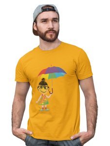 A Young Emoji Girl with Umbrella Printed T-shirt (Yellow) - Clothes for Emoji Lovers - Suitable for Fun Events- Foremost Gifting Material for Your Friends and Close Ones