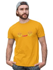 Couples Showing Flying Kiss Emoji T-shirt (Yellow) - Clothes for Emoji Lovers - Suitable for Fun Events - Foremost Gifting Material for Your Friends and Close Ones